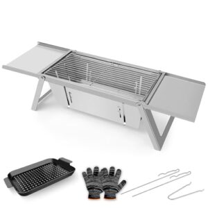E EASTSTORM Camping Grill, Klappgrill Holzkohlegrill mit 4-stufiger Hitzeverstellung für Garten, Balkon, Strand & Reise