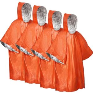 Editbar 4 Stück Notfall-Survival-Poncho, Regenponcho für Camping und Wandern, doppelseitige Ponchos mit hoher Wärmeisolierung und Schutz vor Regen und Wind
