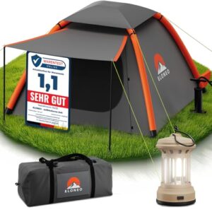ELONEO aufblasbares Zelt für 1-3 Personen mit Vordach und Luftpumpe, Camping-Zelt wasserdicht, ultraleichtes Luftzelt, Inflatable-Tent für Glamping