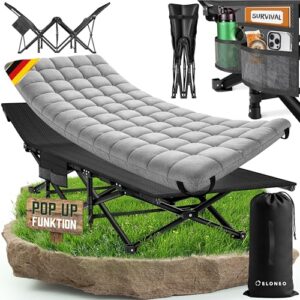 Klappbares Campingbett mit Premium-Auflage, belastbar bis 200kg, inkl. Seiten- & Tragetasche