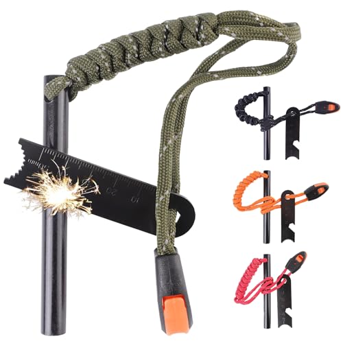 Feuerstahl Feuerstein für Outdoor Lagerfeuer, Survival & Notfallausrüstung - Wind- und wasserdichtes Feuerstarter-Set aus Ferrocerium-Stab