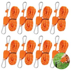 Flaschenzug mit Seilbremse für Camping und Zelte, 8 Stück, 4m Seilratsche, Einstellbar, Abspannseile φ 4mm, Seilspanner mit Karabiner