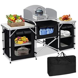 Campingküche, Faltbar, Aluminiumgestell, Tragetasche, Outdoor Küchenschrank, Reiseküche, Zeltschrank