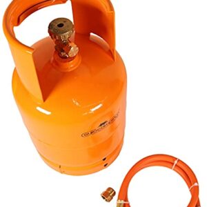 Befüllbare 2 kg Gasflasche orange mit Kragen Propan/Butan, Adapter und Umfüllschlauch