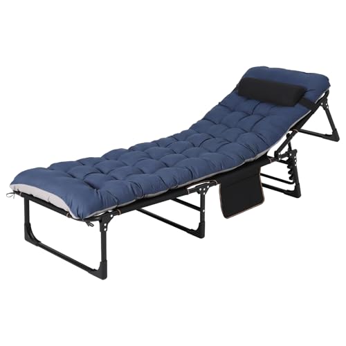 Garvee Campingbett Klappbar mit Matratze, 200cm Feldbett Belastbar, 8-Beine Stabiles Gästebett für Erwachsene, Blau Gartenliege Klappliege für Camping Büro Outdoor