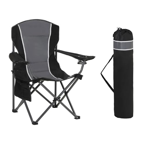 Campingstuhl Faltbar Angelstuhl Klappbar mit Armlehne Getränkehalter Stahlrahmen Tragbar Campingsessel für Outdoor-Aktivitäten 160 kg Belastbarkeit
