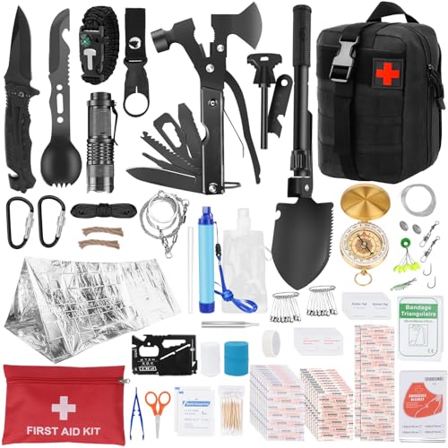 Survival-Ausrüstung für Männer mit Multitool, Axt und Taschenlampe zum Camping, Wandern und Bergsteigen