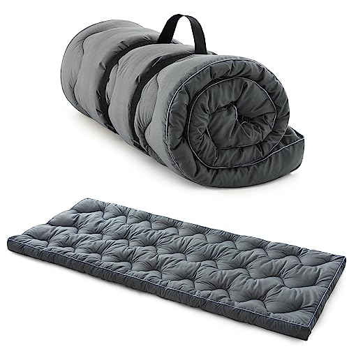 Camping-Matratze, Schlafmatte, Roll-up und Faltbare Cotton Sleeping Matte, Tragbar, Grau