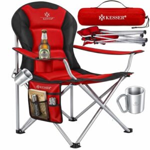 Campingstuhl, Faltstuhl, Klappstuhl, Gepolsterter Sessel mit Armlehnen und hoher Rückenlehne für Strand und Outdoor-Aktivitäten