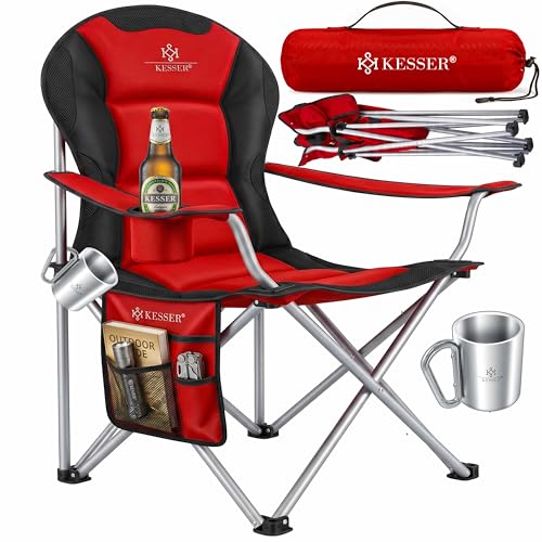 Campingstuhl, Faltstuhl, Klappstuhl, Gepolsterter Sessel mit Armlehnen und hoher Rückenlehne für Strand und Outdoor-Aktivitäten