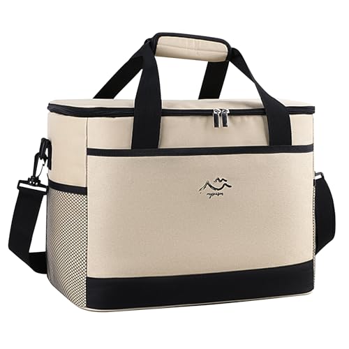 Kühltasche 26L: Wasserdichte, große Picknicktasche für Strand, Camping und Reise - Beige
