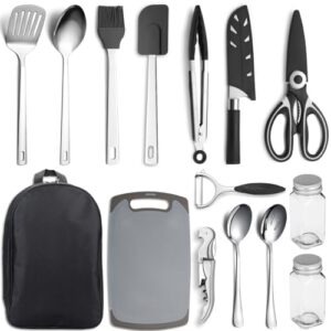 Kyraton Camping Kochgeschirr Set 15 Stück, Edelstähle Campingausrüstung, Ideal für Backpacking, Grillen, Camping und Wanderungen