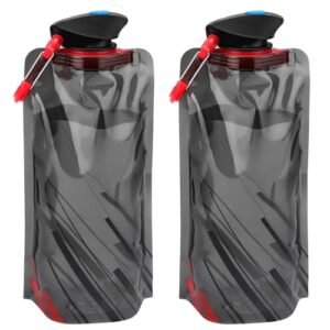 Zwei wiederverwendbare Faltbaren Trinkflaschen mit einem Volumen von jeweils 700 ml, aus BPA-freiem PE-Kunststoff gefertigt und ungiftig. Ideal für Outdoor-Aktivitäten wie Camping, Wandern oder Radfahren.