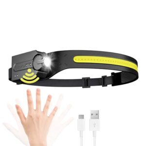 Superhelle Stirnlampe mit LED-Licht, wiederaufladbar und mit 230° breitem Lichtkegel. Geeignet für Camping, Laufen und allgemeine Sicherheit.