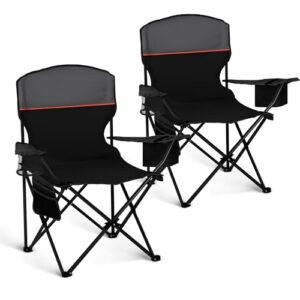 Campingstuhl 2er Set, Klappstuhl bis 120 kg, Camping Sessel mit Getränkehaltern, Faltstuhl, Camping Angelstuhl, Klappbar mit Armlehnen, Outdoorstuhl, Schwarz