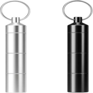 Mini-Pillenbehälter mit Schlüsselanhänger, 2er-Pack, Reiseapotheke für Vitamine und Kapseln, wasserdicht, ideal für Outdoor-Aktivitäten wie Reisen, Wandern und Camping