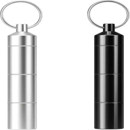 Mini-Pillenbehälter mit Schlüsselanhänger, 2er-Pack, Reiseapotheke für Vitamine und Kapseln, wasserdicht, ideal für Outdoor-Aktivitäten wie Reisen, Wandern und Camping