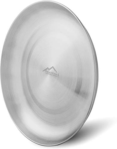 Normani Outdoor Teller aus hochwertigem 18/8 Edelstahl, lebensmittel-echt und geschmacks-neutral, ideal für den Verzehr von Mahlzeiten unterwegs.