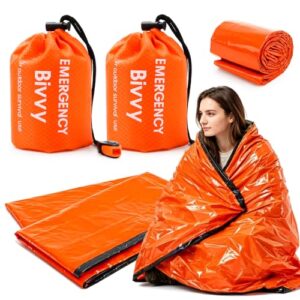 Notfallschlafsack 2 Stück Survival Biwaksack Ultraleicht Überleben Schlafsack Wasserdicht Notfalldecke mit Pfeifen für Camping, Wandern und Outdoor Überlebensausrüstung