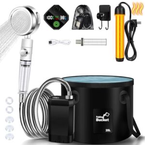 Portables Camping-Duscheset mit Heizgerät und Filterkartuschen für warmes Wasser bei outdoor-Aktivitäten
