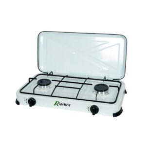 RIBIMEX PRF350 Gaskocher mit zwei Flammen und Deckeln, weißes Metall, ideal für sichereren und effizienten Kochen im Haushalt
