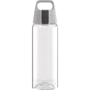 Transparente, eine-Farben-Trinkflasche aus Tritan-Material für kohlensäurehaltige Getränke geeignet, spülmaschinengeeignet und leicht.
