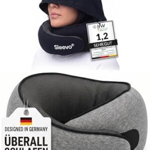 Ergonomisches Reisekissen für Flugzeug, Zug und Auto - Sleevo Pro Nackenkissen mit Kapuze und Memory Foam, ideal für Langstreckenflüge, Zugfahrten oder als Beifahrer im Auto