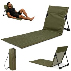 Premium Strandmatte mit Rückenlehne, Faltbare Strandliege mit 1cm gepolstert, Sonnenmatte mit Aufbewahrungstasche, Strandmatratze Ideal für Strand, Garten, Camping, Picknick, 108x40x41cm (Grün)