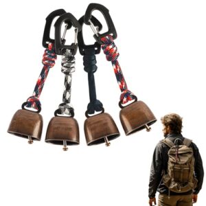 Tarqite 4 Stück Bärenglocke Set, Anti Bär Glocken mit Karabiner, Metall Kuhglocke für Camping, Wandern, Rucksack und Haustiere