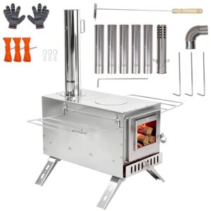 Tragbarer Holzofen für Camping und Gartenaktivitäten, Edelstahl-Kocher mit 7 Rohren und Rohrbogen, ideal für kleine Gruppen oder Outdoor-Kochen