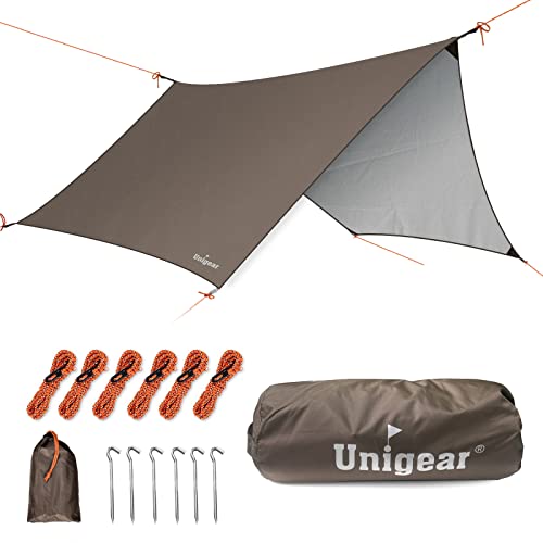 Wasserdichte Zeltplane, sechseckiger Tarp mit Ösen und Aluminium Erdnägeln, Abdeckplane für Hängematte, Regenschutz und Sonnenschutz für Outdoor-Aktivitäten wie Camping und Picknick