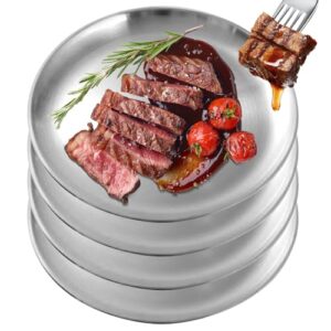 4 Stück Ø23cm Edelstahl Platten für Camping, Küche und Party - Runde Teller aus Edelstahl für Salat, Pasta und Steak