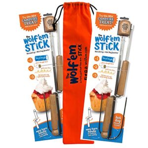 Wolf'em Marshmallow-Bratstab 2er-Set - Lagerfeuer, Grillbräter und Hot Dog-Grill mit leicht drehbaren Griffen und Tasche