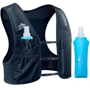 Laufweste für Damen und Herren, Europäisches Originalpatent, Verstellbare Brustgurte, Trinkrucksack mit 500ml Wasserflasche, Reflektierender Laufrucksack für Marathon