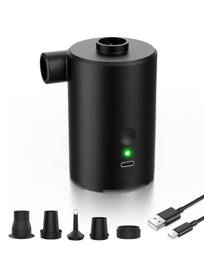 Elektrische Luftpumpe für Luftmatratzen, wiederaufladbar, schnell auf- und abbauen, mit 5 Düsen für Schwimmbecken, Camping & Reisen