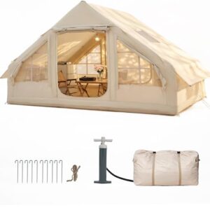 Aoxun Aufblasbares Zelt mit Pumpe für 4-8 Personen, 300×210cm winterfestes Aufblasbares Campingzelt mit Ofenloch für 4 Jahreszeiten, geräumiges Luftzelt für Glamping & Outdoor
