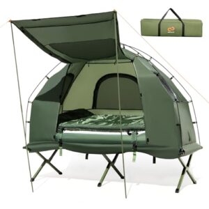 Bequemes Camping-Zeltbett mit Luftmatratze und Schlafsack, perfekt für den nächsten Ausflug