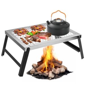 Faltbarer Lagerfeuer-Grill, 40x30cm Campinggrillrost, Tragbarer Edelstahl Grillgitter zum Aufstellen Rost Strandgrill Outdoor Lagerfeuergrill für Camping Trekking Garten BBQ, perfekter Grill-Erfahrung bei Camping-Trips