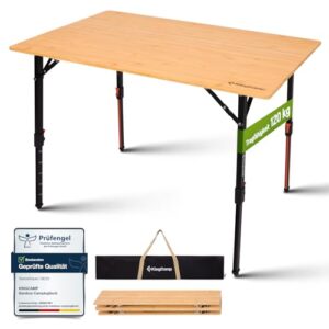 Robuster Faltischer Campingtisch aus Bambusholz mit hoher Belastbarkeit und Höhenverstellung für Camping, Garten, Balkon & Picknick
