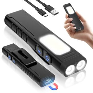 Luxfizz aufladbarer Taschenlampen mit COB-Seitenlicht, Mini-Taschenlampe mit Clip und Magnetfuß für Camping und Notfallbeleuchtung