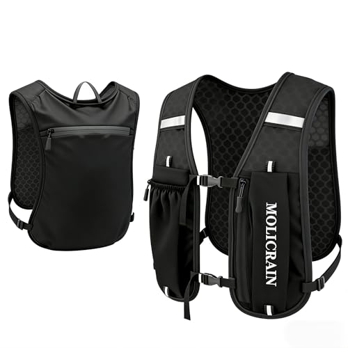 MOLICRAIN Verstellbare Laufweste für Damen und Herren, Leichter & Atmungsaktiver Laufrucksack, Reflektierend Trinkweste Laufen, 5-Liter-Trinkrucksack für Wandern, Radfahren und Marathon