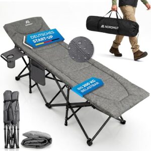 Nordmut Feldbett, klappbares Campingbett mit komfortabler Matratze, stabiles Gästebett für Camping und Garten bis 200 kg belastbar