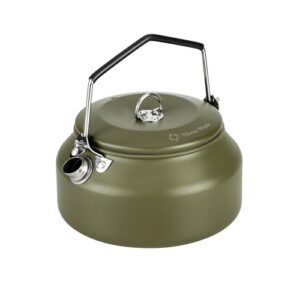 Ultraleichter Edelstahl Camping Wasserkocher mit 1 Liter Fassungsvermögen für Outdoor-Abenteuer, grüner metallischer Kessel mit schwarz-silbernen Griff und Spout