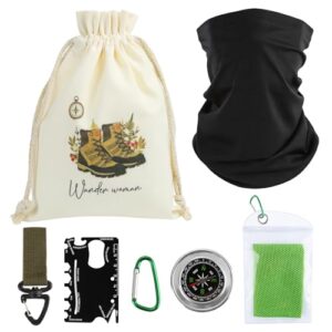 Praktisches 7er Set für Wanderer, enthaltend Multifunktionswerkzeug, Schnelltrocknende Sporthandtücher, Schal, Karabiner, Edelstahl-Kompass und Rucksackhaken für Outdoor-Aktivitäten