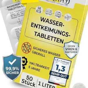 AQAHY Wasserentkeimungstabletten - Trinkwasseraufbereitung für Wandern, Camping und Notfälle. Wasserreinigungstabletten für sichereres Trinkwasser.