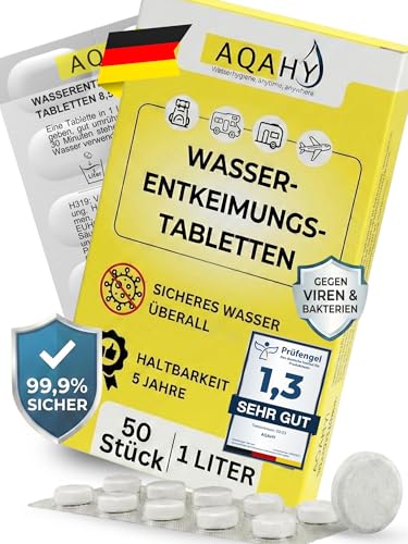 AQAHY Wasserentkeimungstabletten - Trinkwasseraufbereitung für Wandern, Camping und Notfälle. Wasserreinigungstabletten für sichereres Trinkwasser.