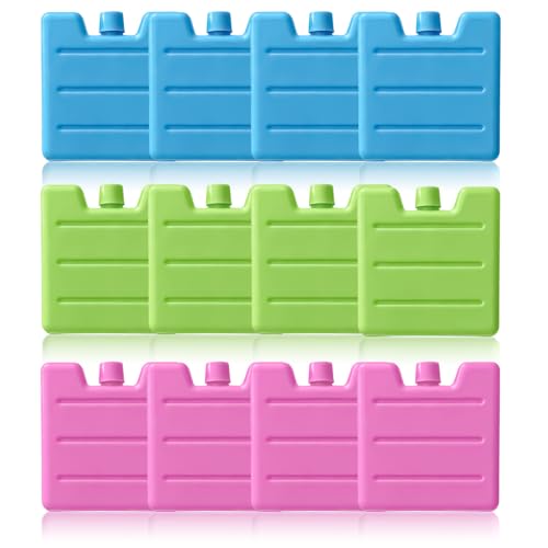 12 Stück Mini Kühlakkus in drei Farben: blau, pink und türkis. Kompakte Kühlakkus für jede Gelegenheit, ideal für Picknick, Camping, Angeln, Wandern, Schulessen, Büro-Mittagessen und Ferienreisen.