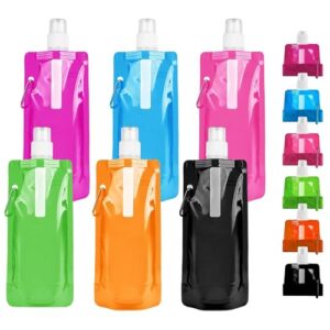 Faltbare Wasserflaschen 6 Stück, BPA-frei, wiederverwendbar, PET+PE-Materialien, 500ML Trinkflasche mit Clip für Outdoor-Sport, Radfahren, Wandern