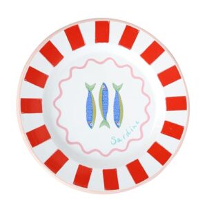 Handgefertigter Emaille-Essteller mit Fisch-Design, leicht und spülmaschinenfest, ideal für Outdoor-Dining und Sommerpartys.