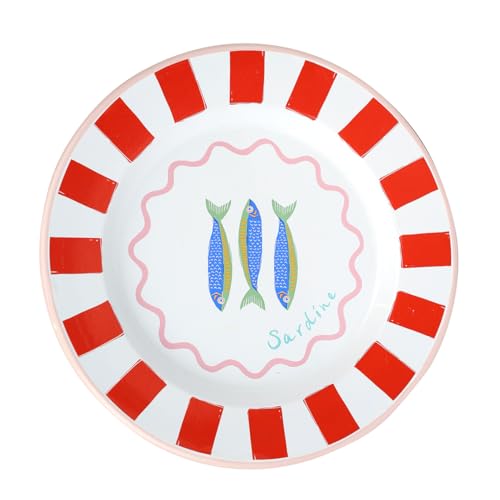 Handgefertigter Emaille-Essteller mit Fisch-Design, leicht und spülmaschinenfest, ideal für Outdoor-Dining und Sommerpartys.